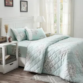 Royal Botanic 115 GSM Bloom Flora Aqua Quilt/Quilted Bed Cover