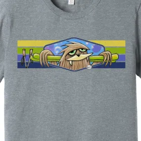 Sasquatch with Skis Light Heathered Gray Unisex T-Shirt | Wearable Art by Seattle Mural Artist Ryan "Henry" Ward