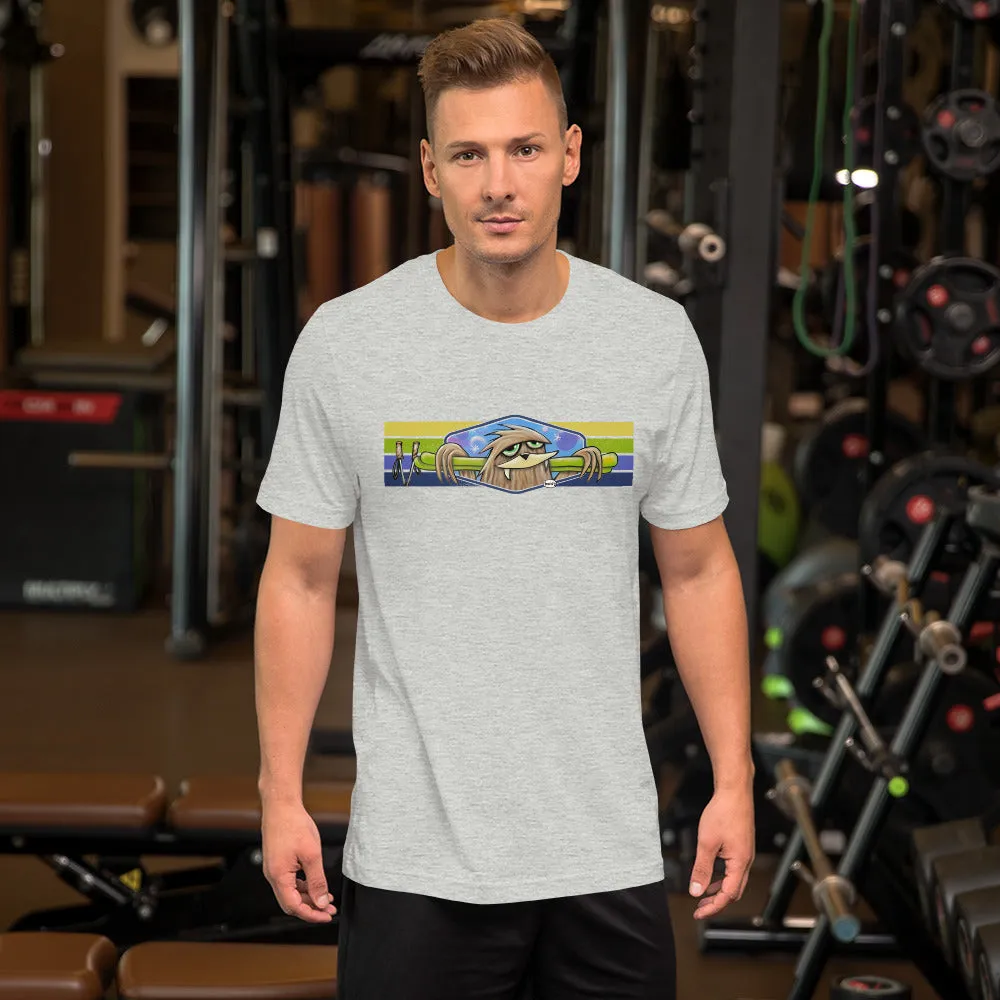 Sasquatch with Skis Light Heathered Gray Unisex T-Shirt | Wearable Art by Seattle Mural Artist Ryan "Henry" Ward