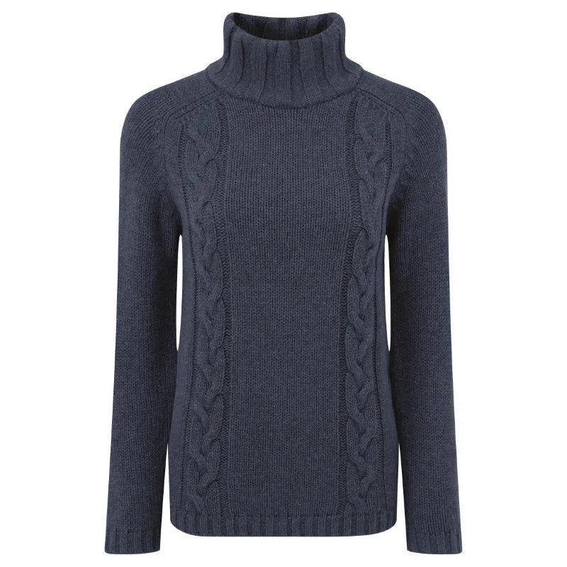 Schoffel Ladies Merino Cable Roll Neck Jumper - Indigo