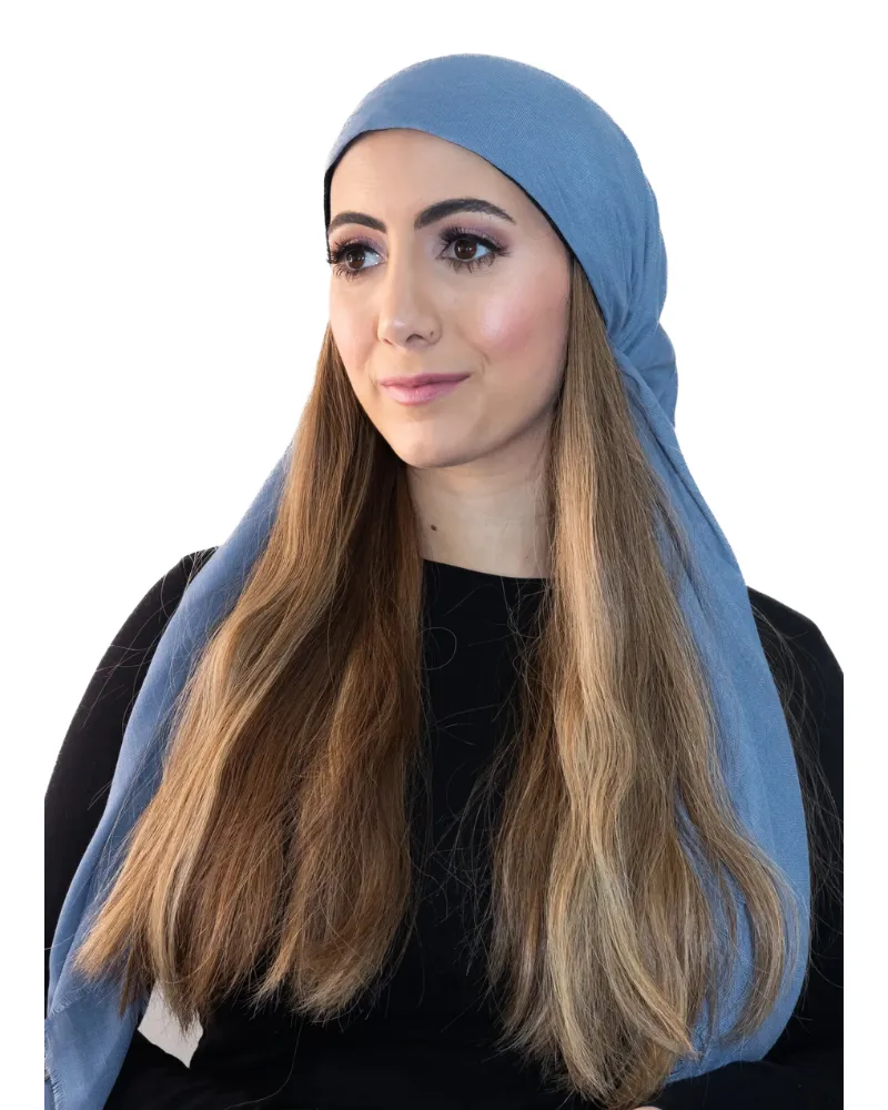 Solid Denim Fringe Square Scarf