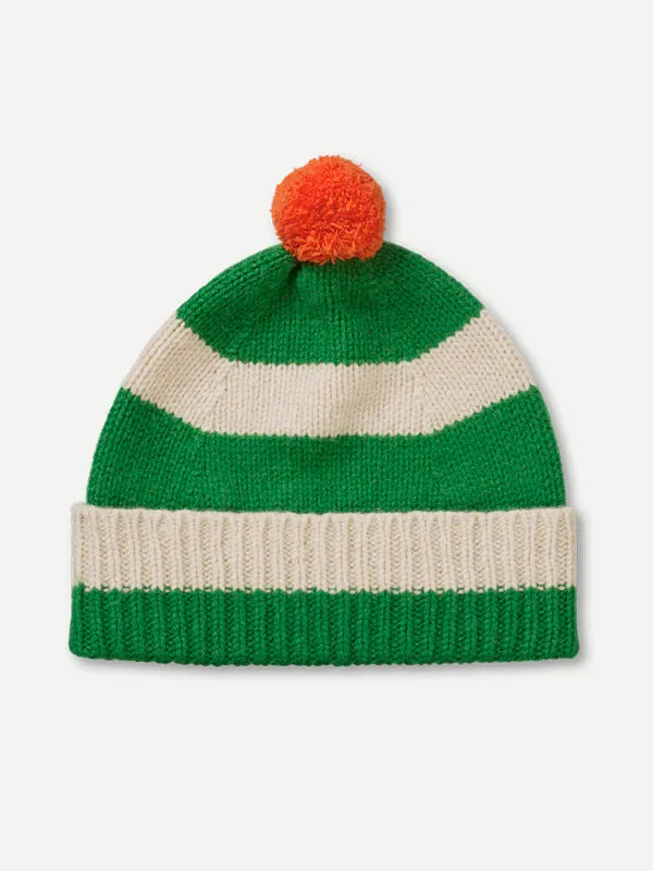 STRIPE POMPOM HAT PAGODA & OATMEAL