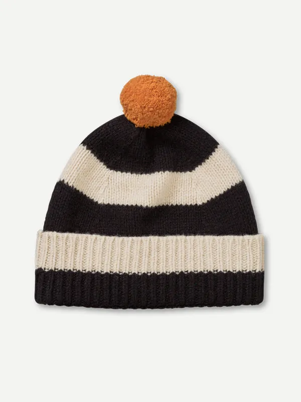 STRIPE POMPOM HAT PAGODA & OATMEAL