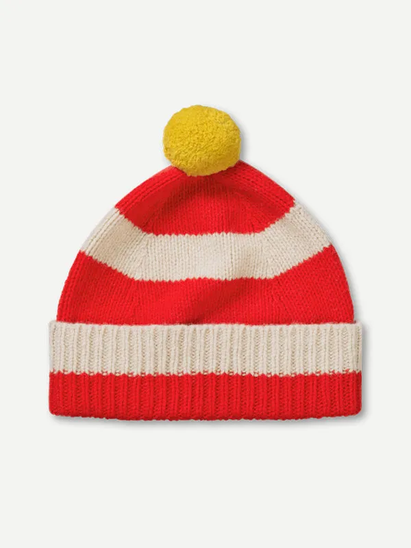 STRIPE POMPOM HAT PAGODA & OATMEAL