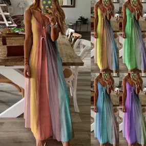 Summer Gradient Long Rainbow Maxi Dress