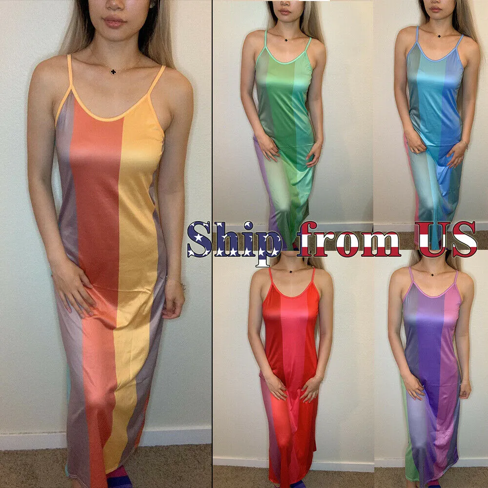 Summer Gradient Long Rainbow Maxi Dress