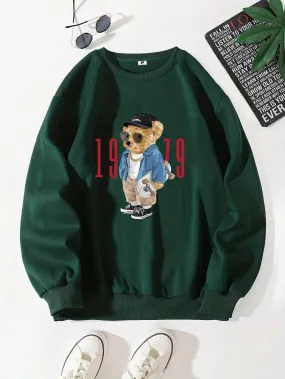 SXV  '1979 bear’ Printed Cool Aesthetic Drop Shoulder Oversized Baggy Sweatshirt