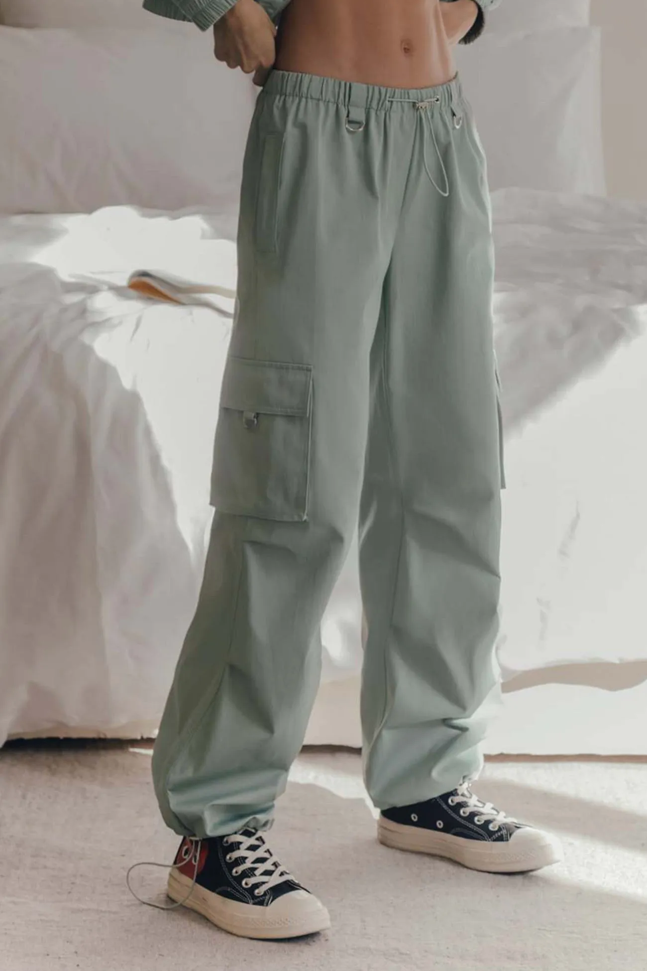 TastyHottie - Solid Drawstring Large Pocket Cargo Pants