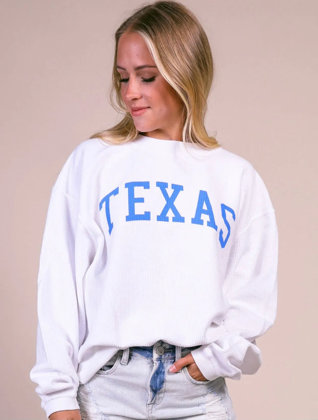 Texas White Corded Sweatshirt