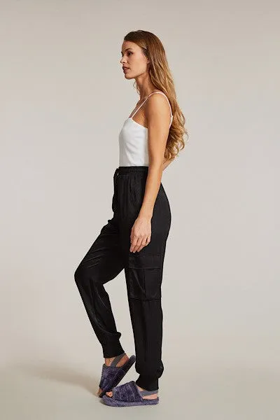 Textured satin cargo pants