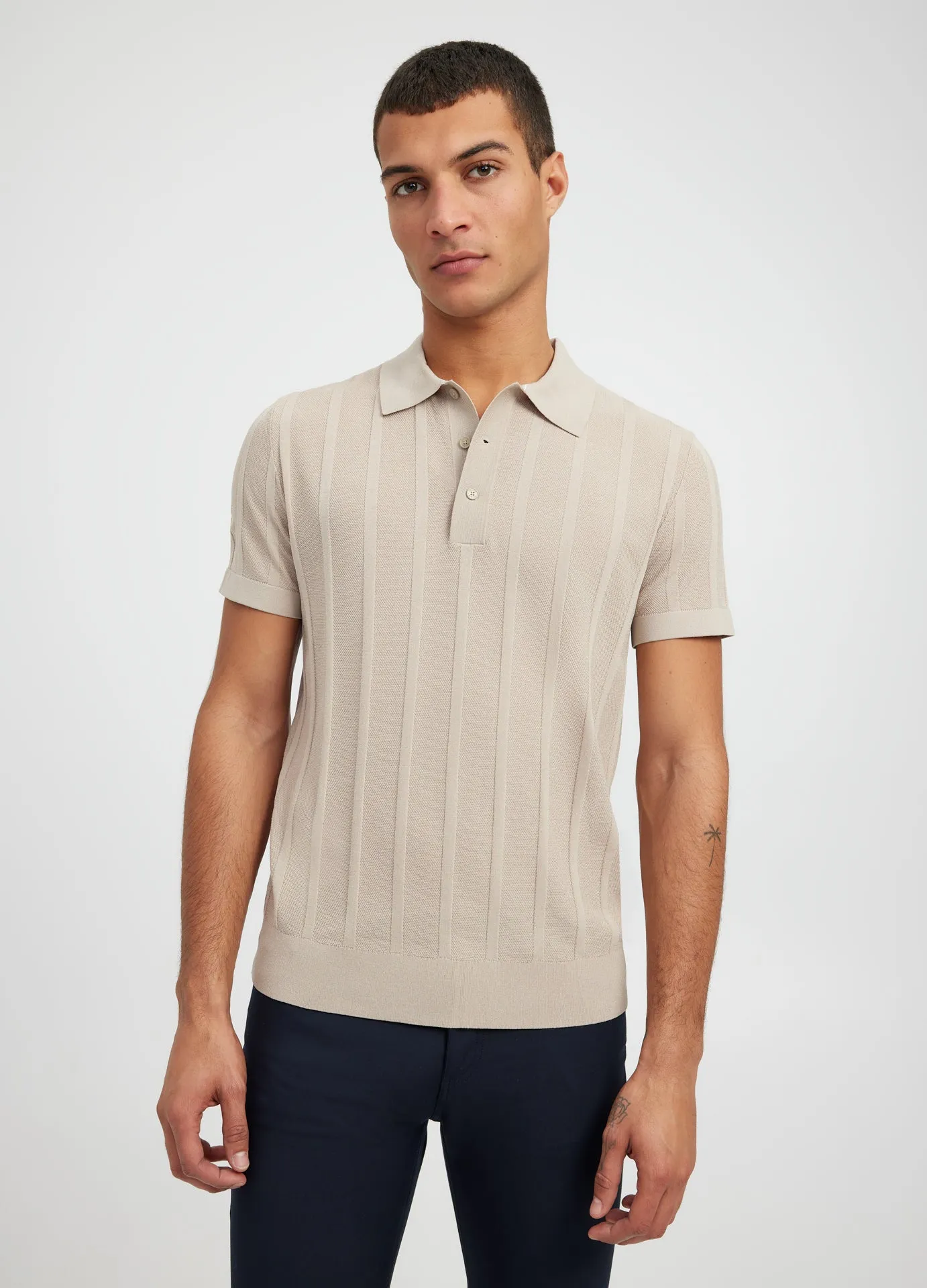Textured Tech Knit Polo Sand