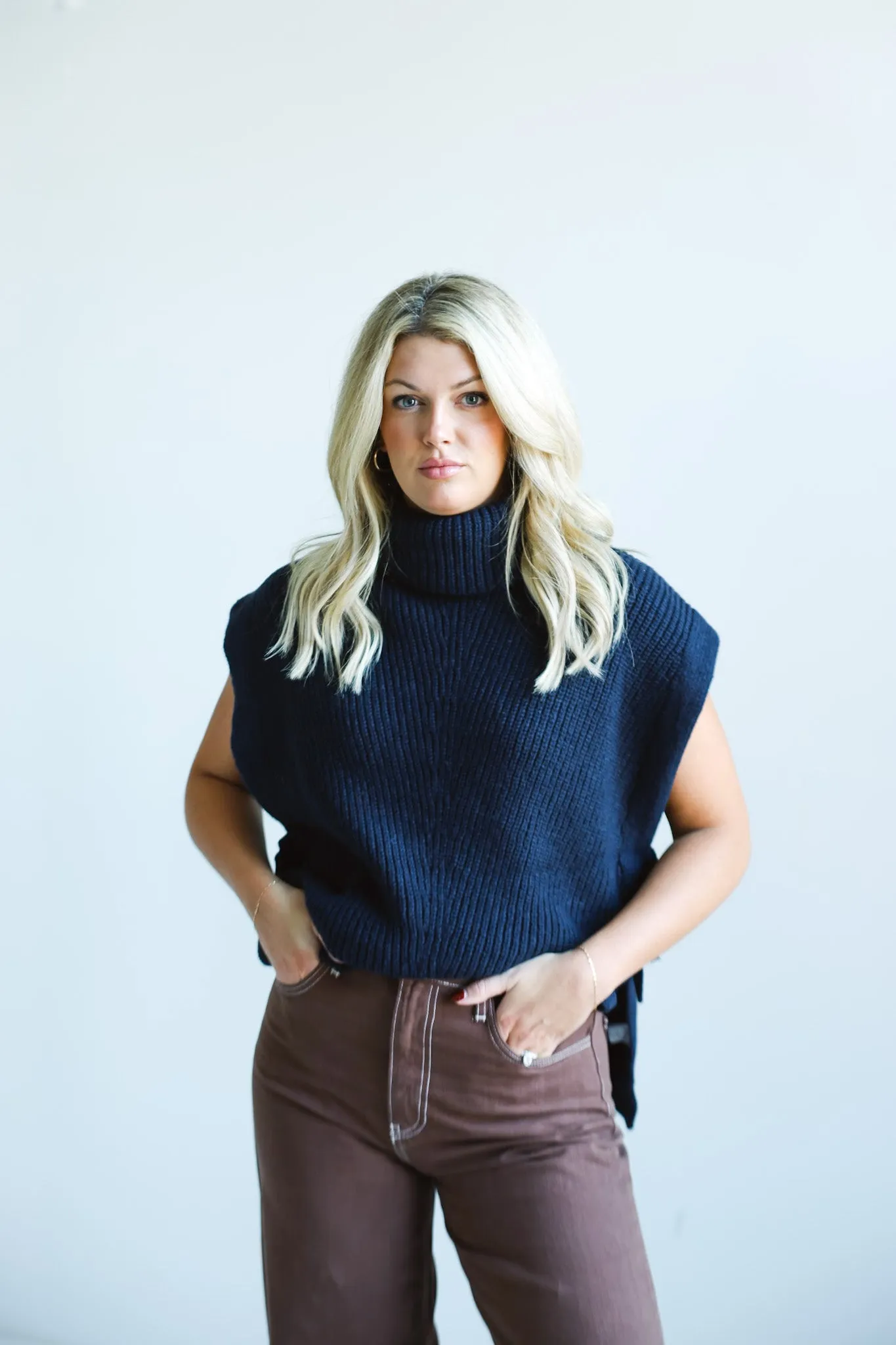 The Knit Side-Tie Sleeveless Turtleneck