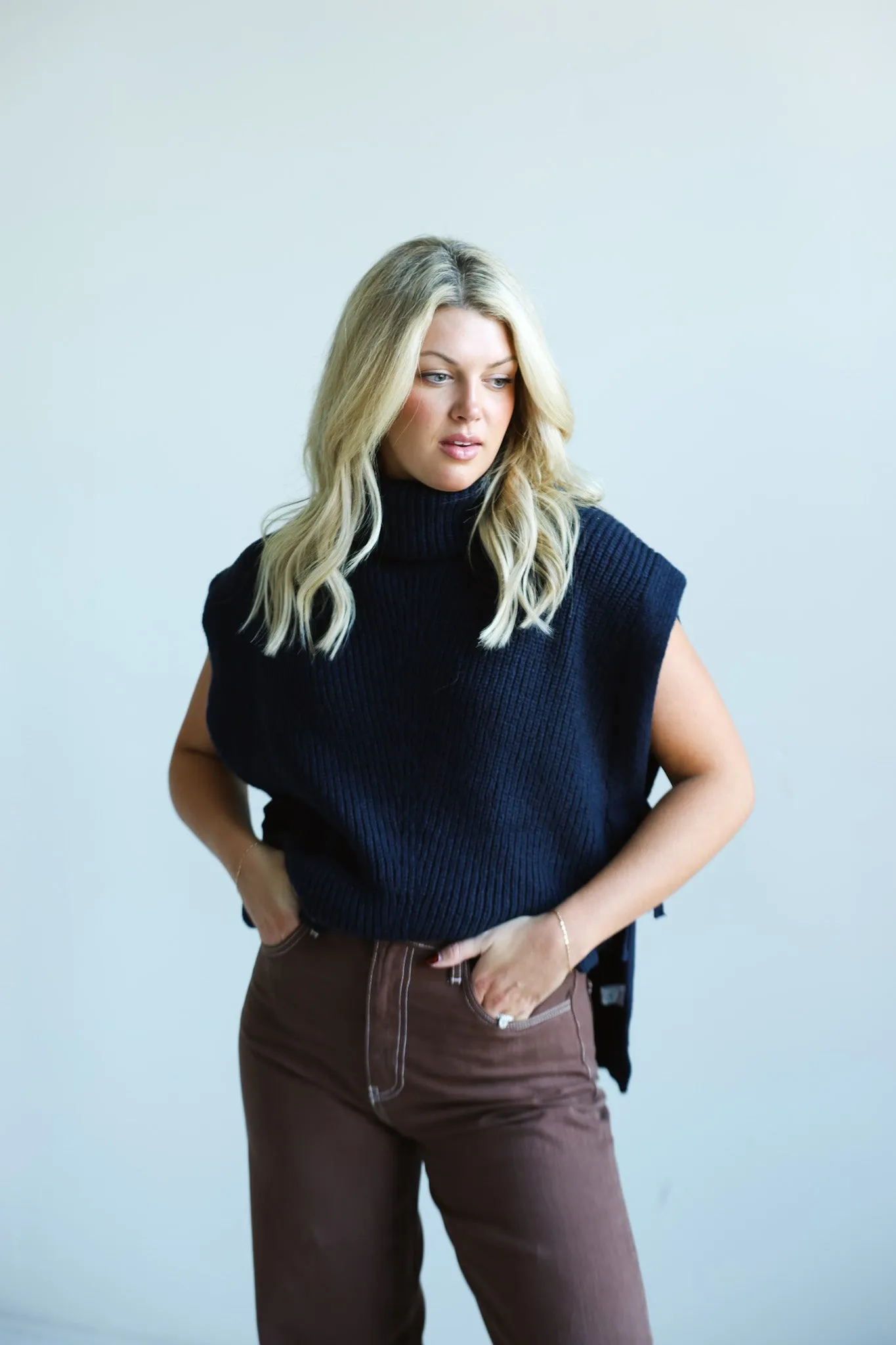 The Knit Side-Tie Sleeveless Turtleneck