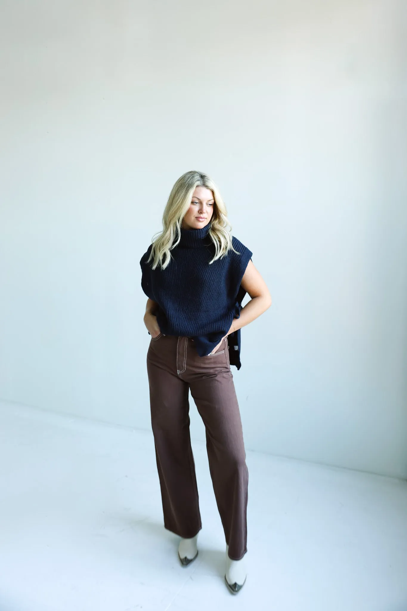 The Knit Side-Tie Sleeveless Turtleneck