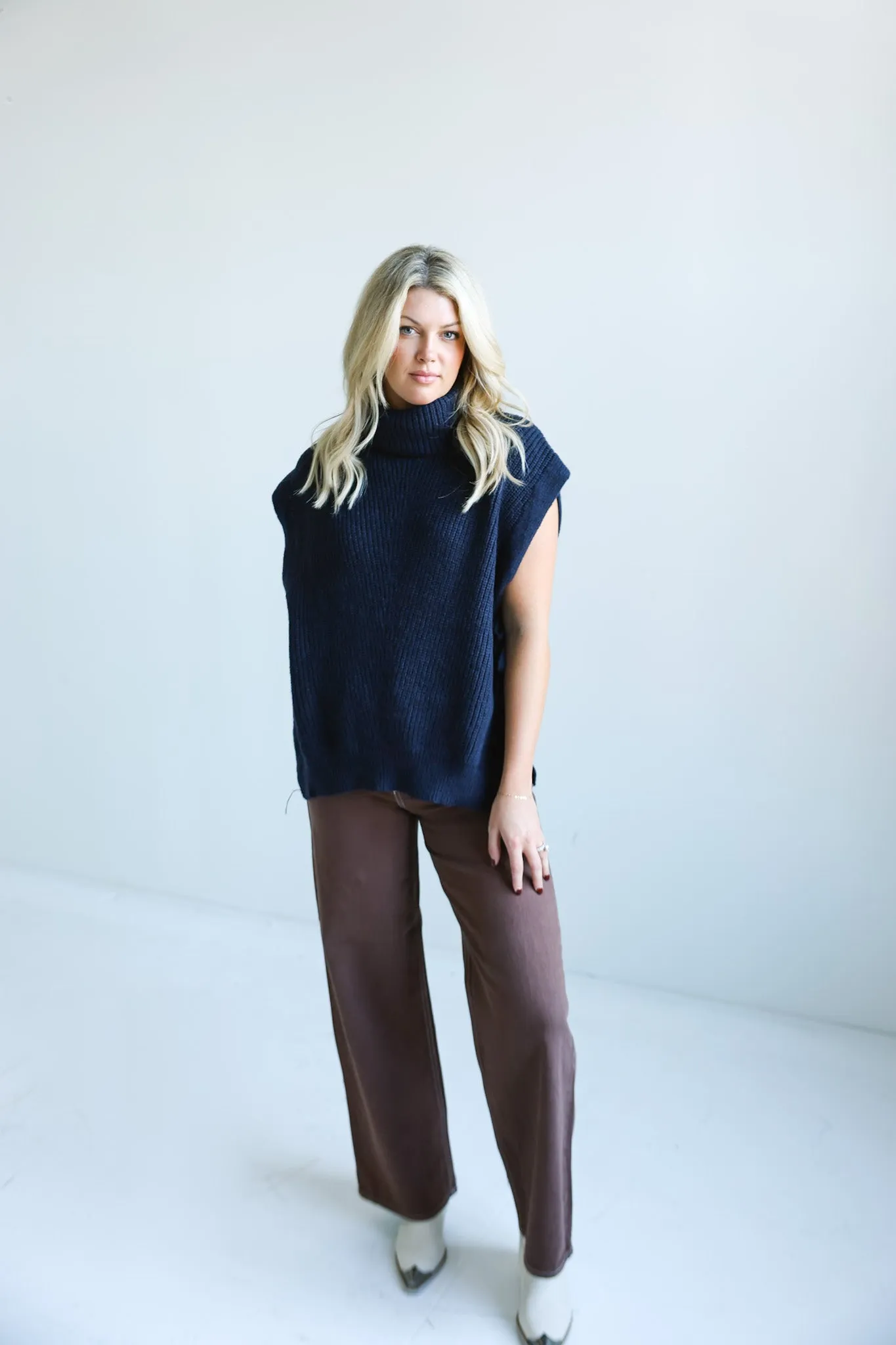 The Knit Side-Tie Sleeveless Turtleneck