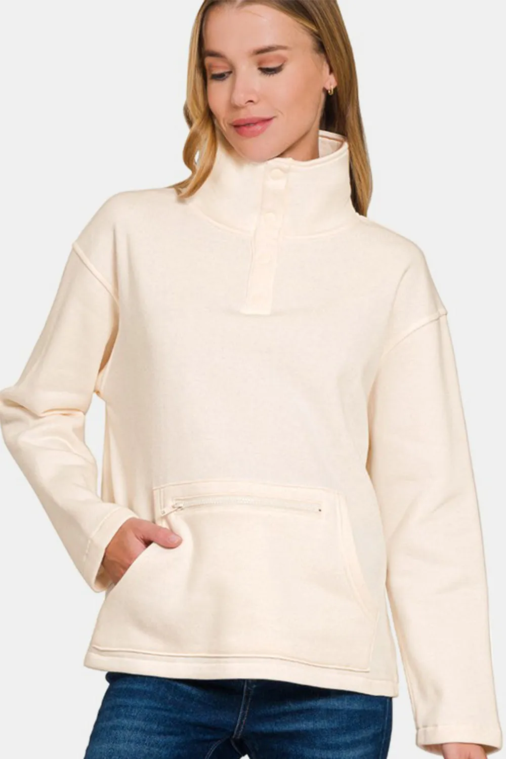Turtleneck Half Snap Fleece Sweatshirt