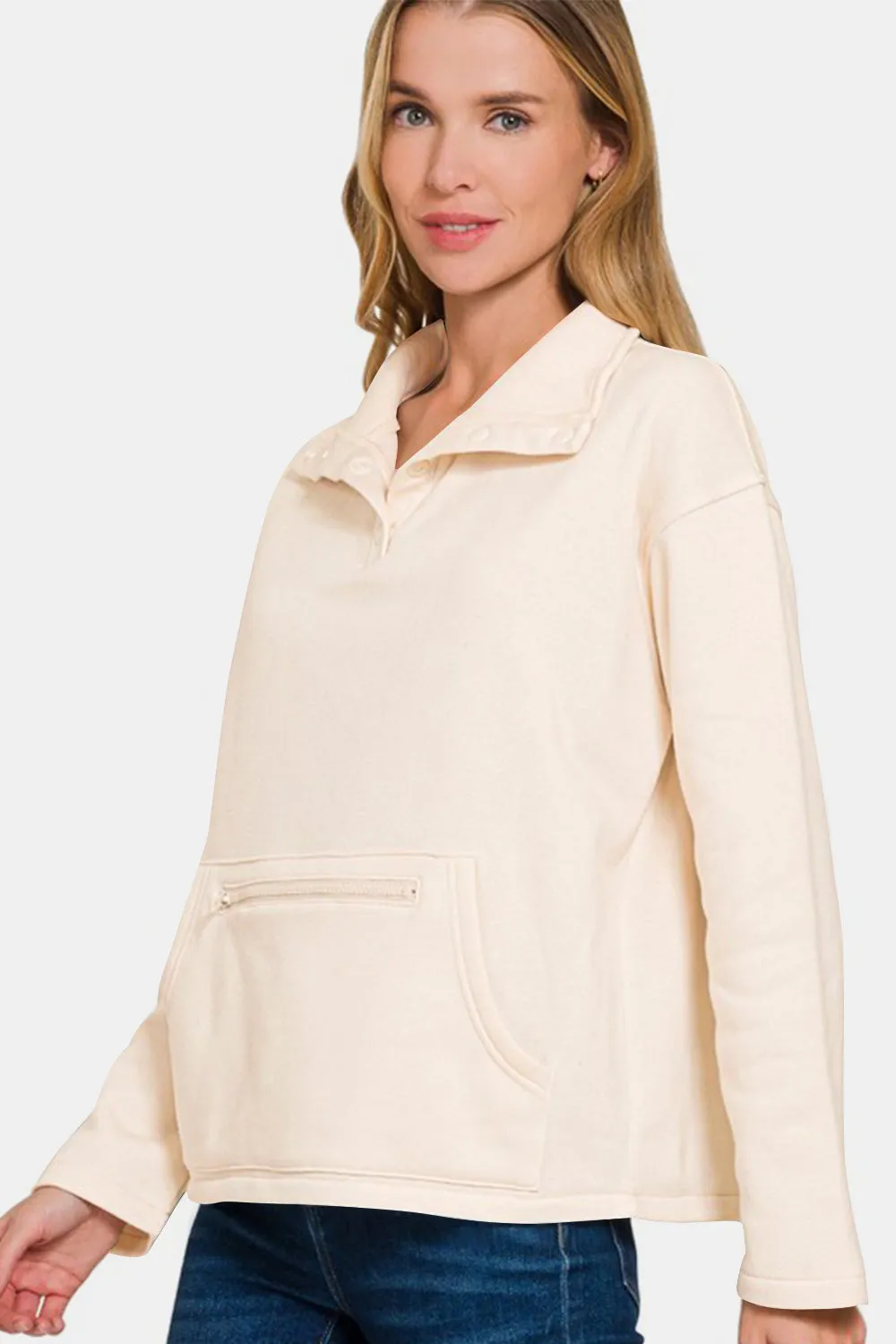 Turtleneck Half Snap Fleece Sweatshirt