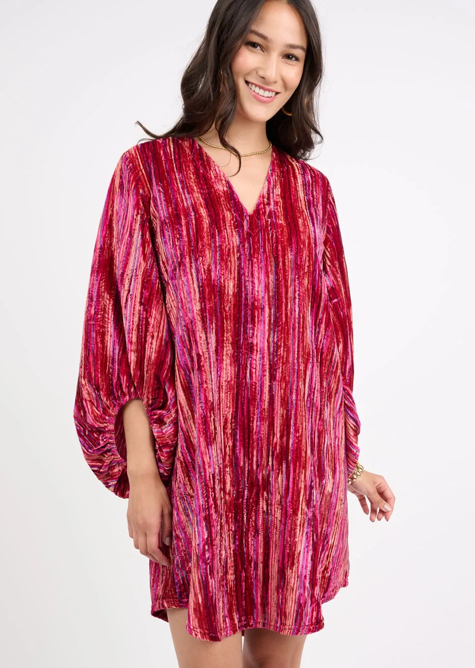 Uncle Frank V-Neck Velvet Striped Dress