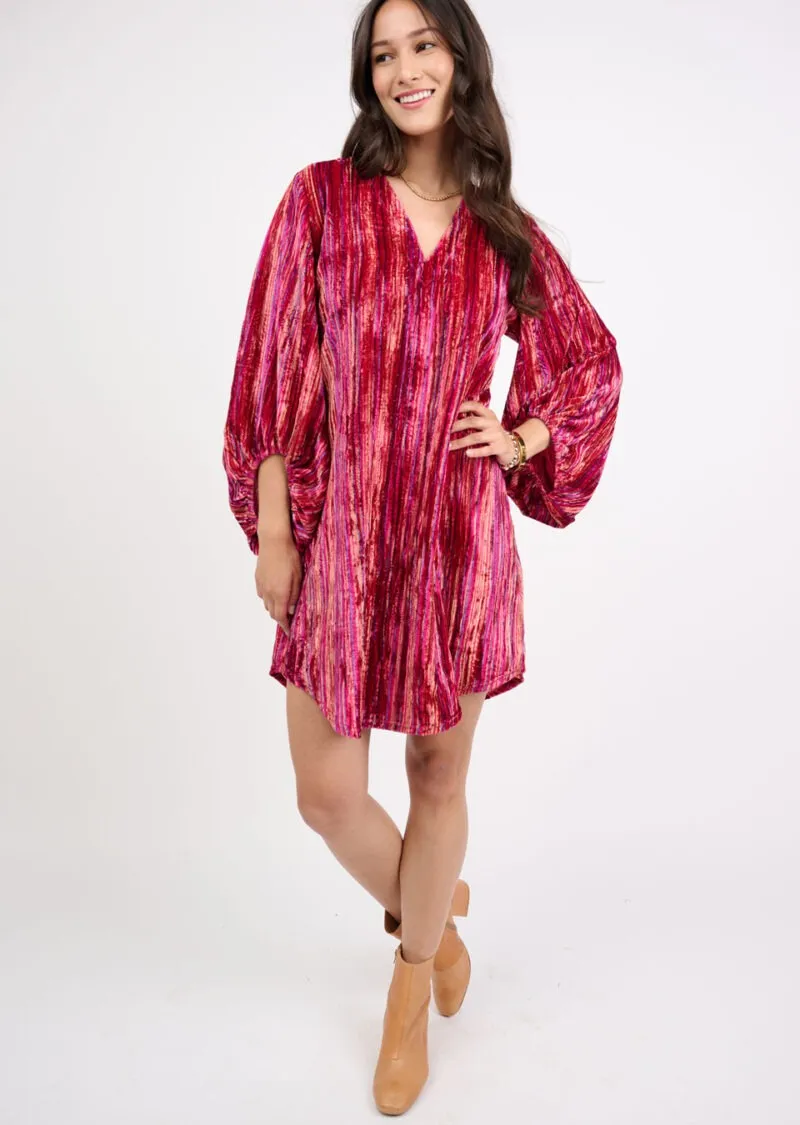 Uncle Frank V-Neck Velvet Striped Dress