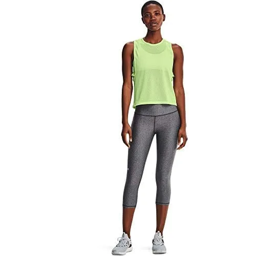 Under Armour Women's Standard HeatGear High No-Slip Waistband Pocketed Capri, Charcoal Light Heather