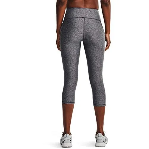 Under Armour Women's Standard HeatGear High No-Slip Waistband Pocketed Capri, Charcoal Light Heather