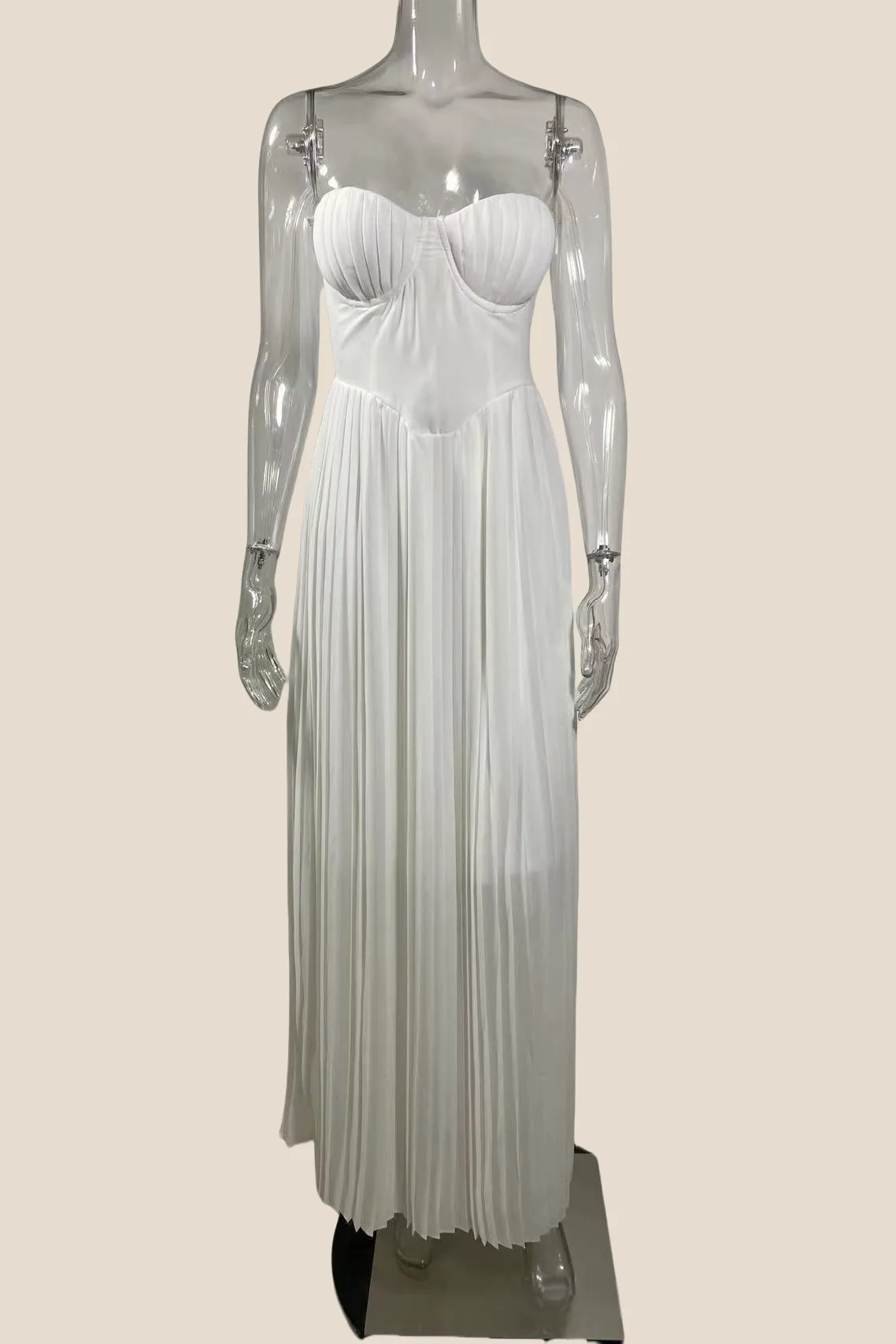 V-neck Blue Pleated A-line Long Dress