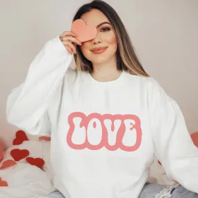 Valentine's Day Retro Love Unisex-Size Winter Crewneck Sweatshirt Winter Pullover Valentine Love White or Pink Crewneck Sweatshirt
