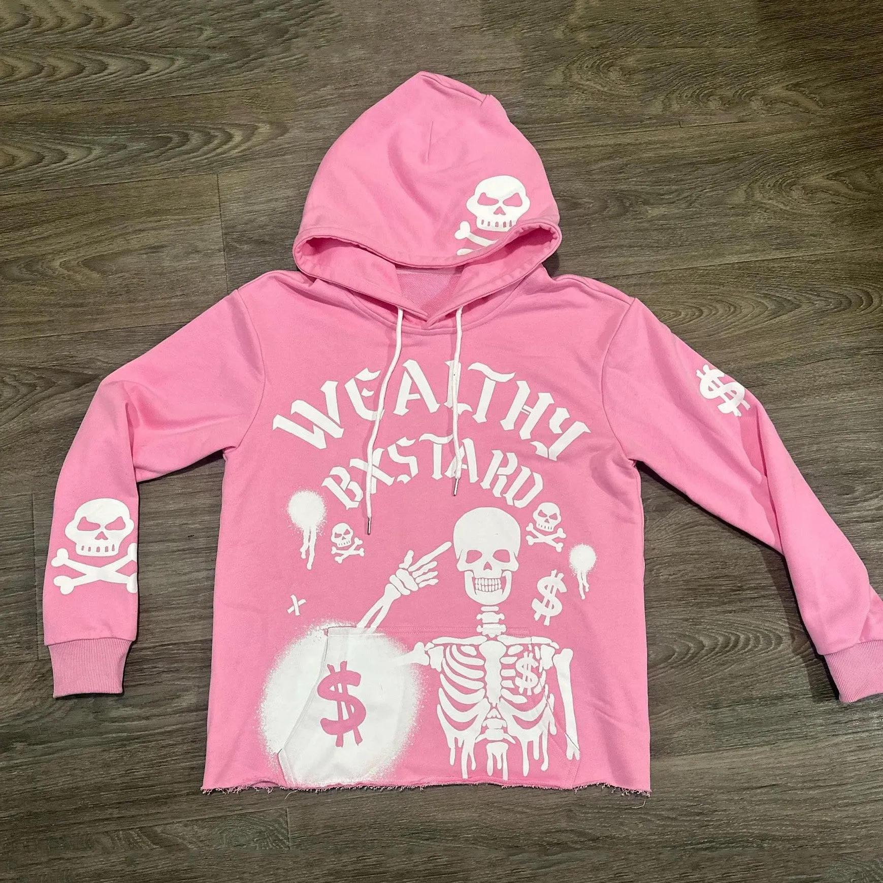 Wealthy Skull Print Long Sleeve Hoodies