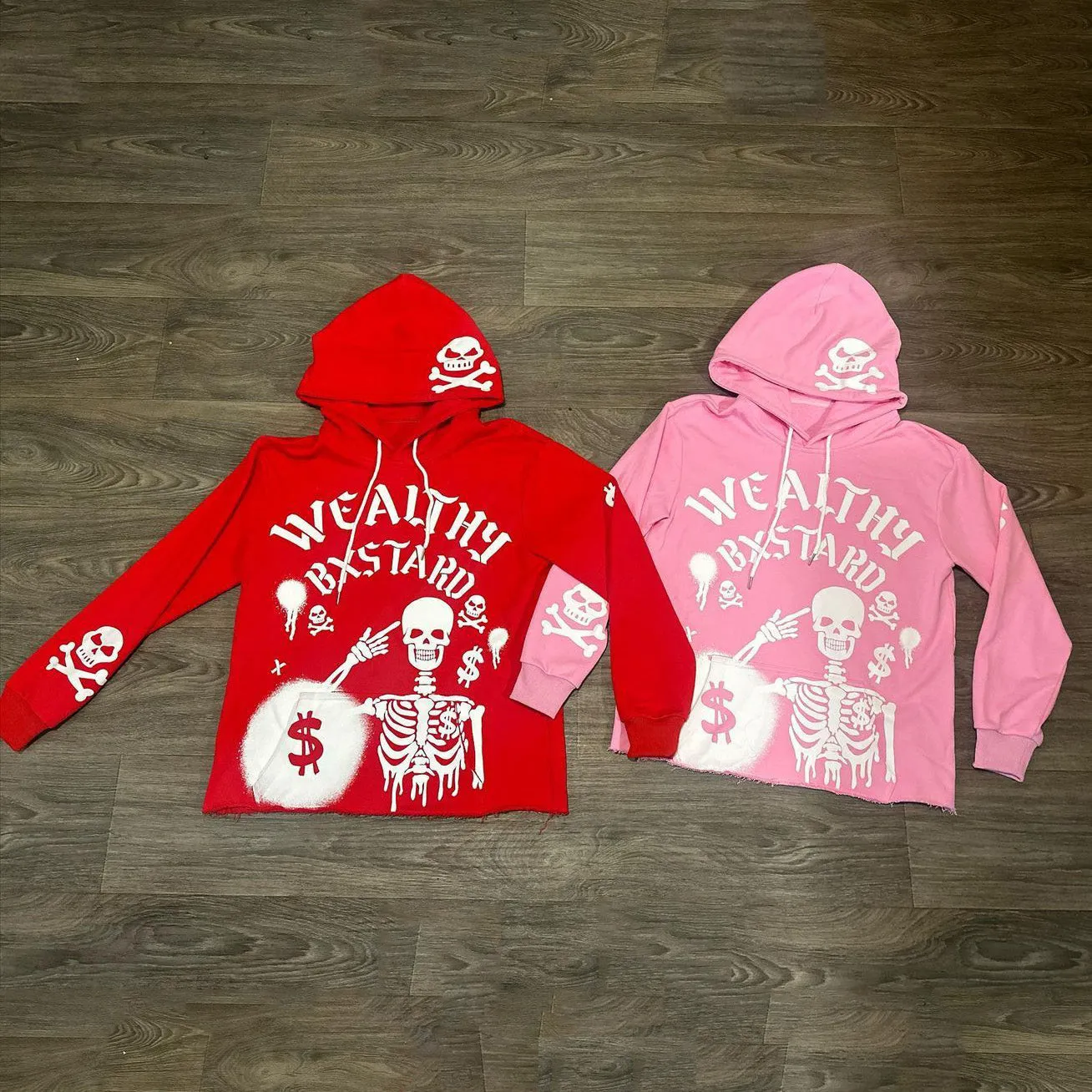 Wealthy Skull Print Long Sleeve Hoodies