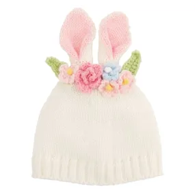 White Knit Bunny Flower Crown Hat