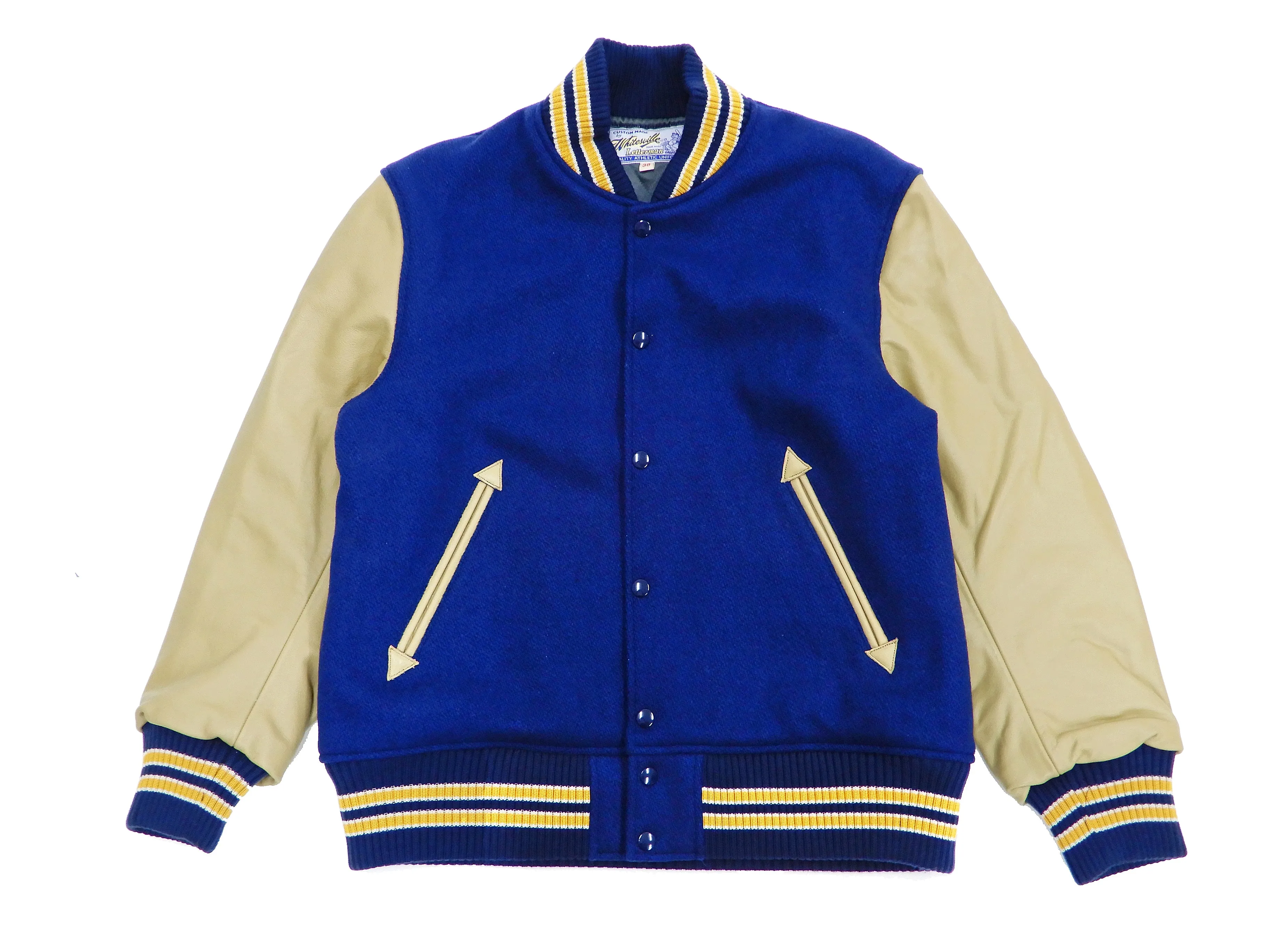 Whitesville Plain Varsity Jacket Men's Letterman Jacket Melton Leather Award Jacket WV14904 C/#126 Royal Blue x Cream