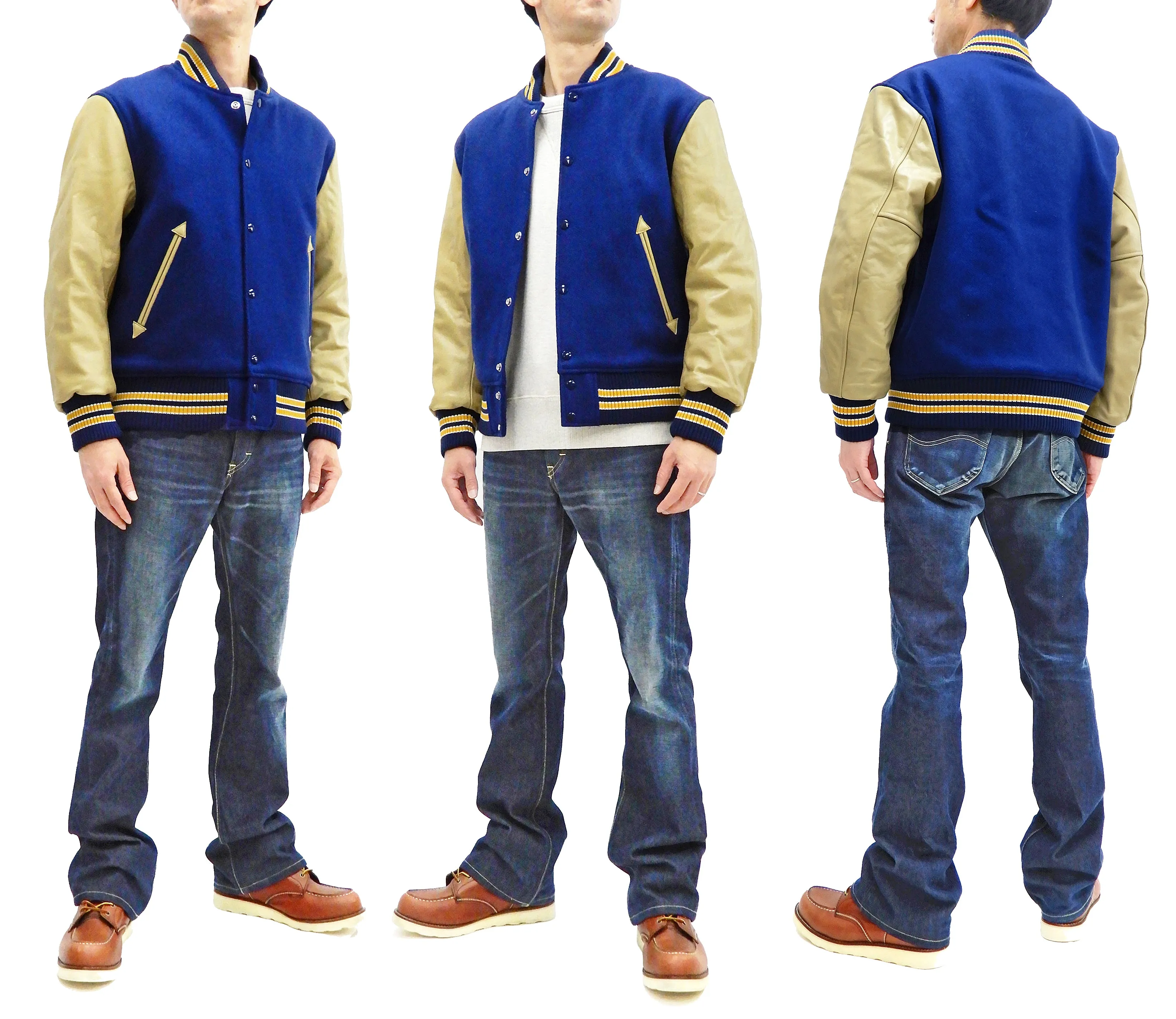 Whitesville Plain Varsity Jacket Men's Letterman Jacket Melton Leather Award Jacket WV14904 C/#126 Royal Blue x Cream