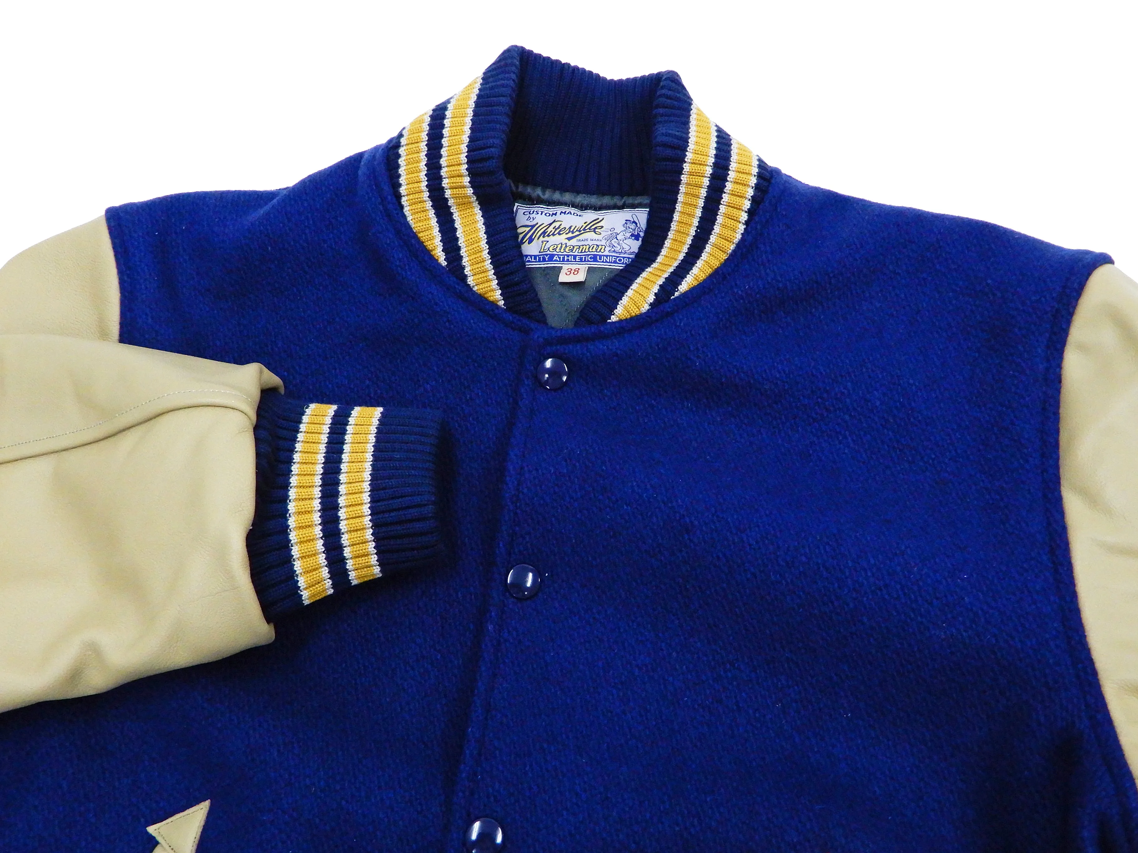 Whitesville Plain Varsity Jacket Men's Letterman Jacket Melton Leather Award Jacket WV14904 C/#126 Royal Blue x Cream
