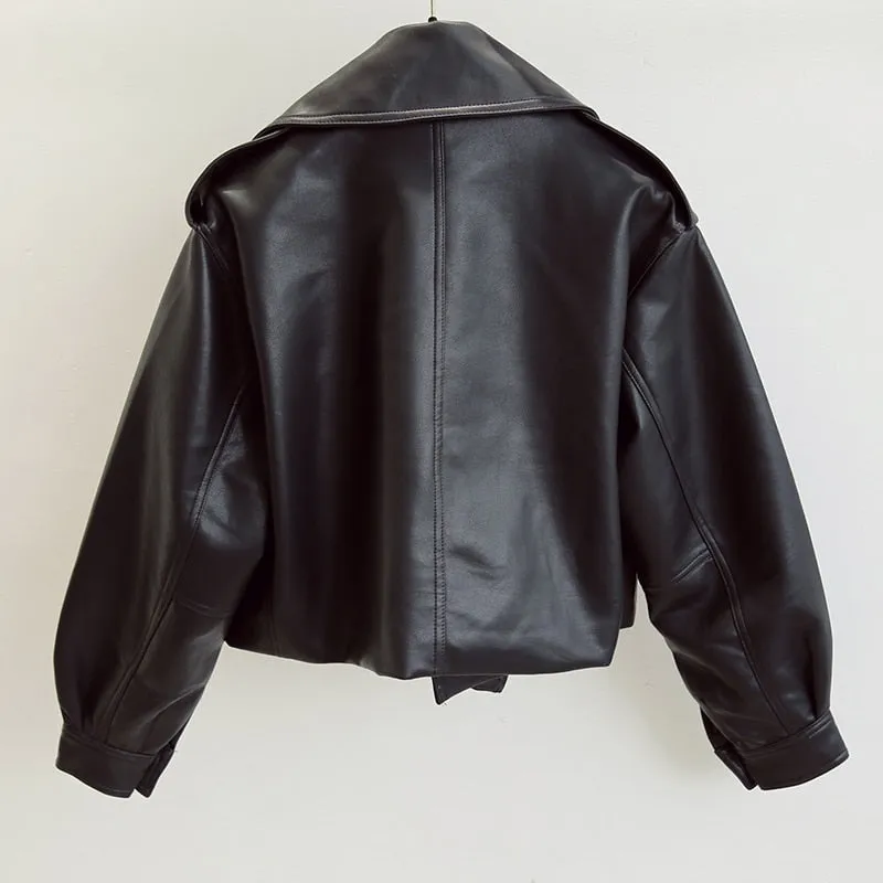 Women Leather Jacket | Motorcycle Jacket | Turn Down Collar Jacket | Women Streetwear Jacket | Pu Leather Jacket | Faux Leather Biker Jacket