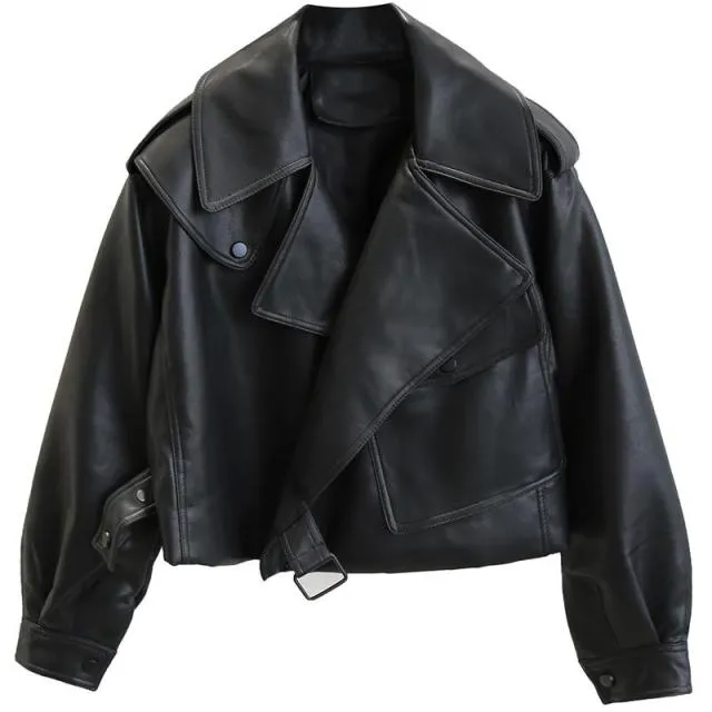 Women Leather Jacket | Motorcycle Jacket | Turn Down Collar Jacket | Women Streetwear Jacket | Pu Leather Jacket | Faux Leather Biker Jacket