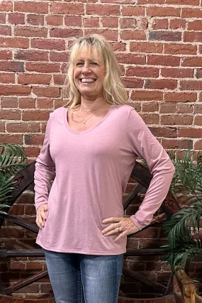 Women's BEST EVER V-Neck Long Sleeve Tee - Pink Rose