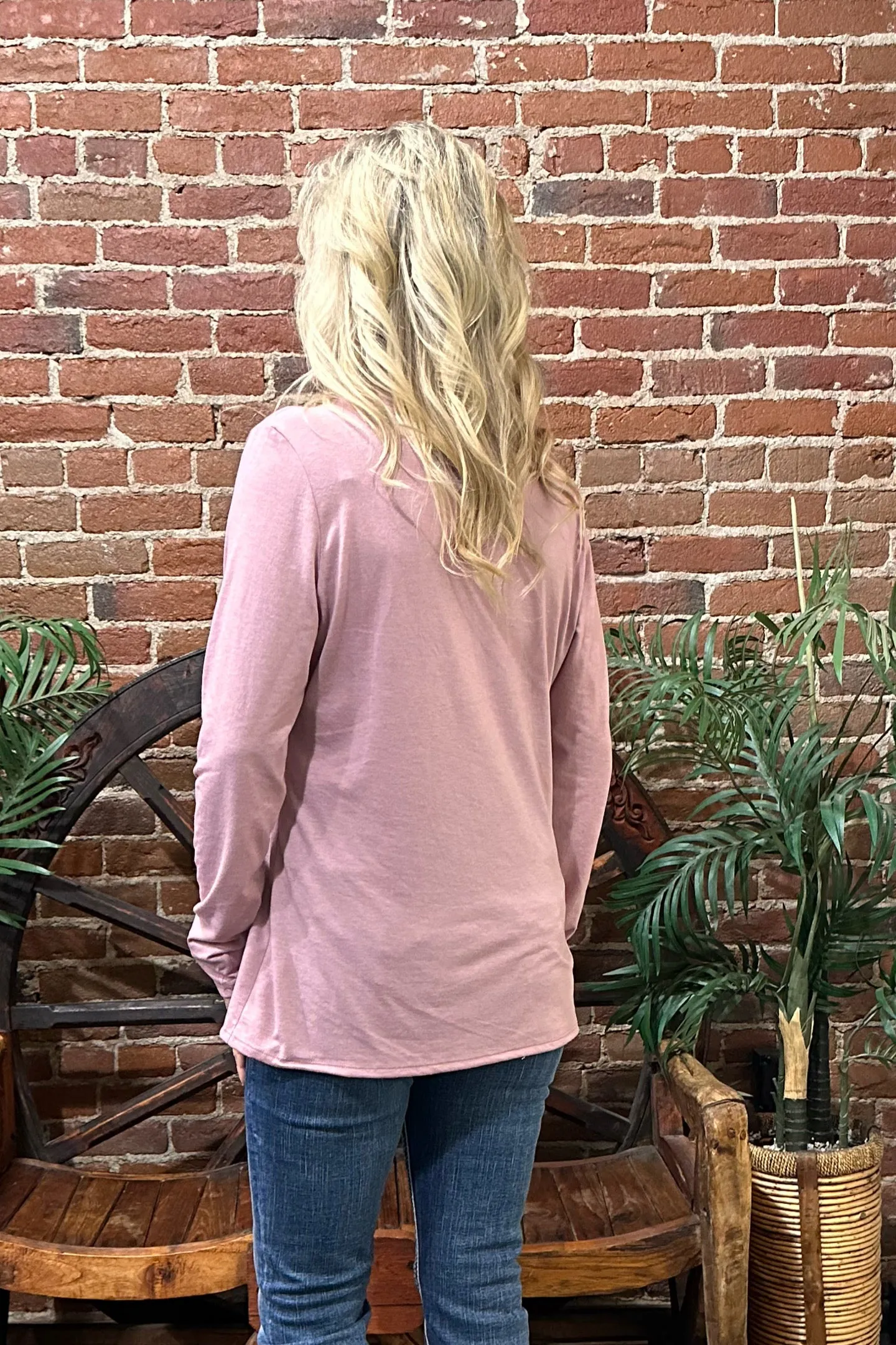 Women's BEST EVER V-Neck Long Sleeve Tee - Pink Rose