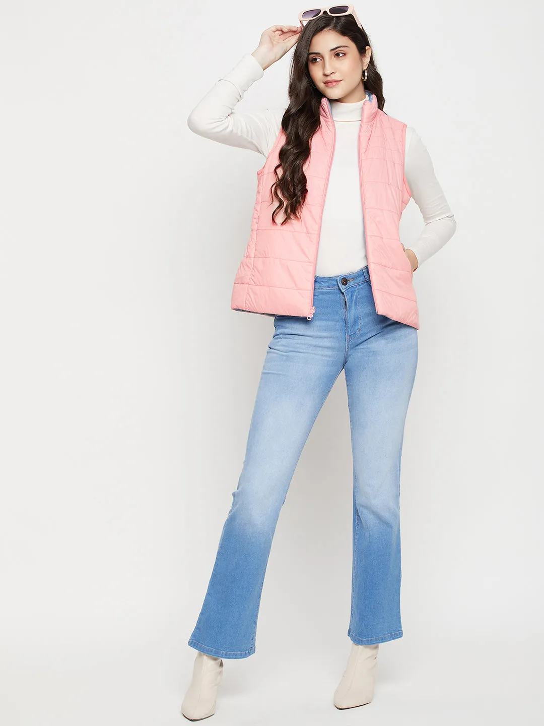 Women's Casual  Pink Quilted  Reversible Jacket