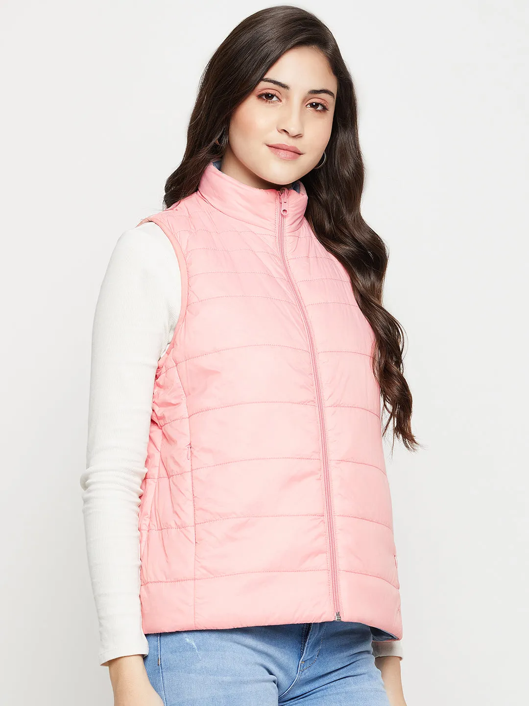 Women's Casual  Pink Quilted  Reversible Jacket