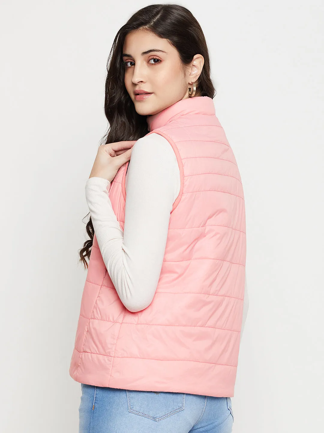 Women's Casual  Pink Quilted  Reversible Jacket