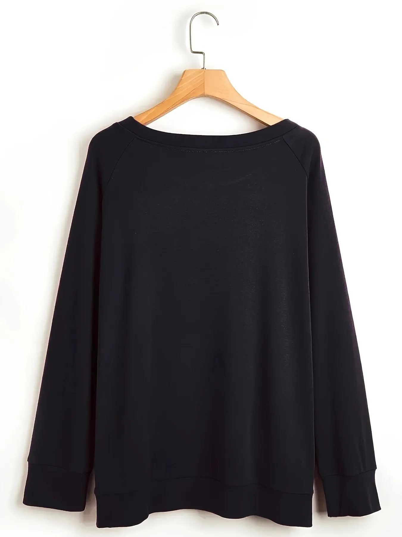 Womens Chic Letter Print Sweatshirt - Soft Cotton Blend, Casual Raglan Long Sleeves - Versatile Crew Neck, Perfect for Spring & Fall Outfits - A Stylish Everyday Wardrobe Staple