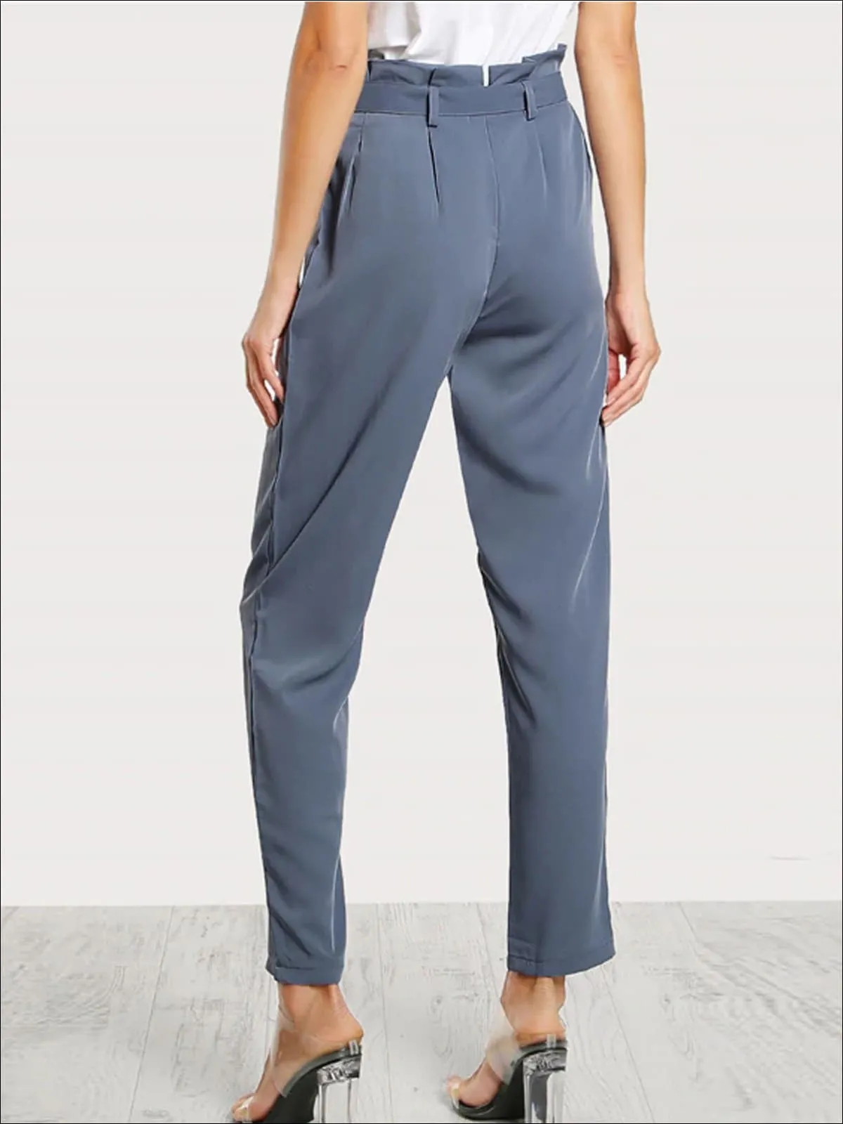 Women's Pleated Tailored Pants With Buckle Belt