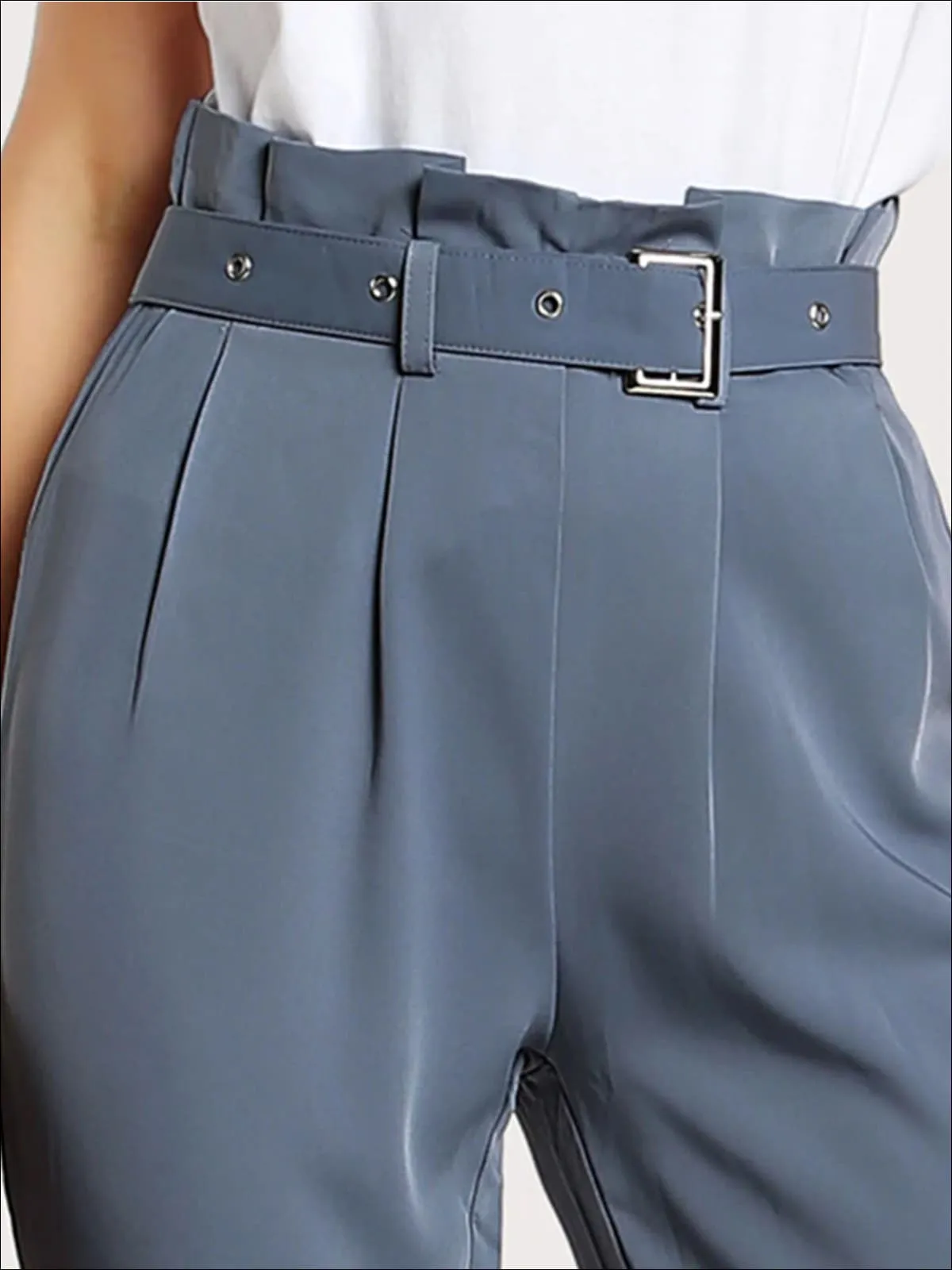 Women's Pleated Tailored Pants With Buckle Belt