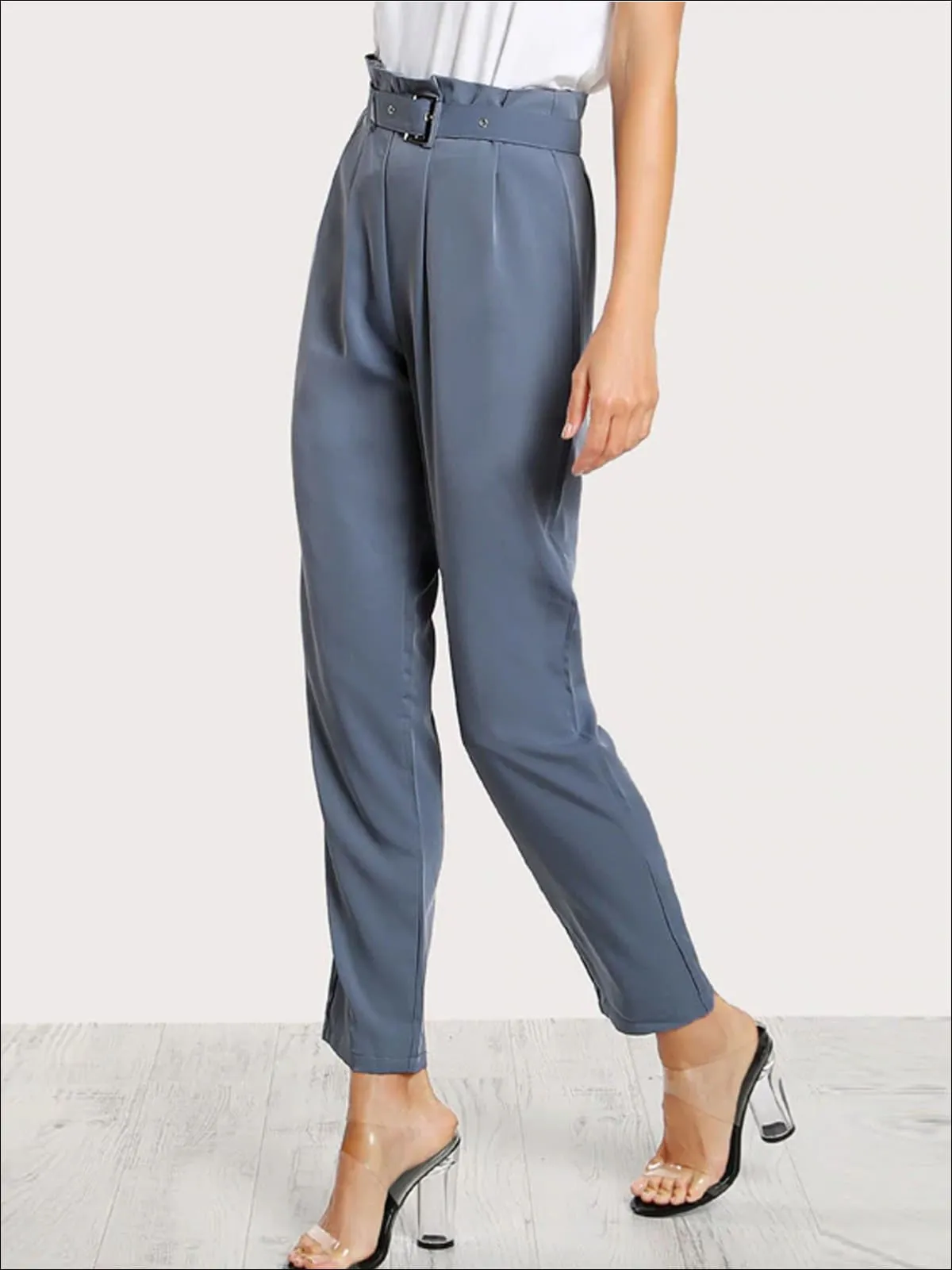 Women's Pleated Tailored Pants With Buckle Belt