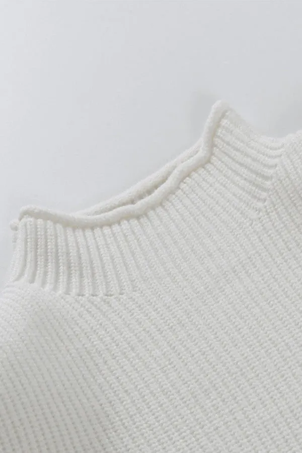 Wool Knit High-Neck Short Sleeved Sweater Top